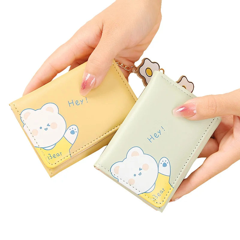 Wholesale Custom Slim Short Wallets PU Leather Credit Card Holder Women Wallet With Bear Patterns
