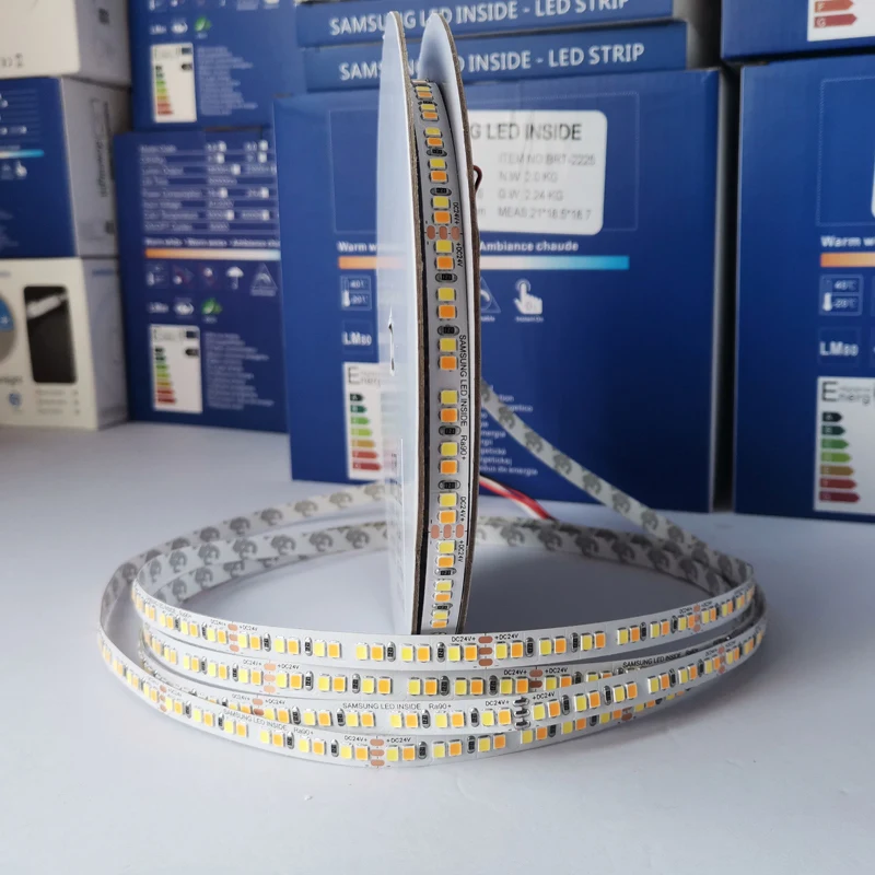 Лучшая Светодиодная лента белая CRI90 + 24 В 8 мм 192Led 2 двухцветные гибкие светодиодные полосы света с Samsung 2835 Smd СВЕТОДИОД