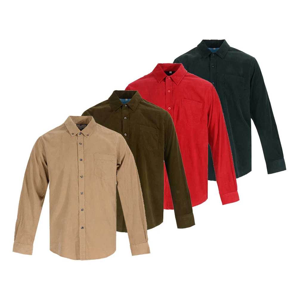 Best selling oem nice corduroy long sleeve 100% soft cotton casual custom bright coloured mens shirts