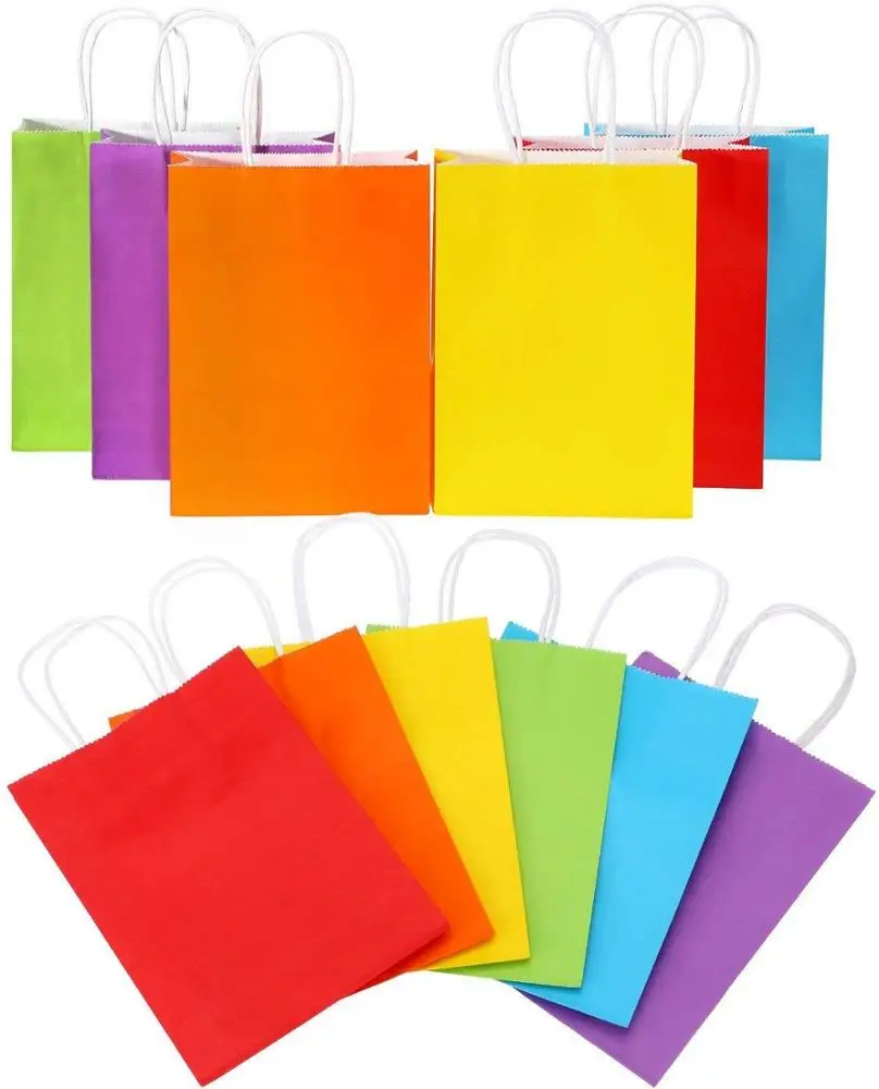 Colorful Kraft Paper Bags with Handles for Gift Shopping Sweet Food Paper Gift Bags