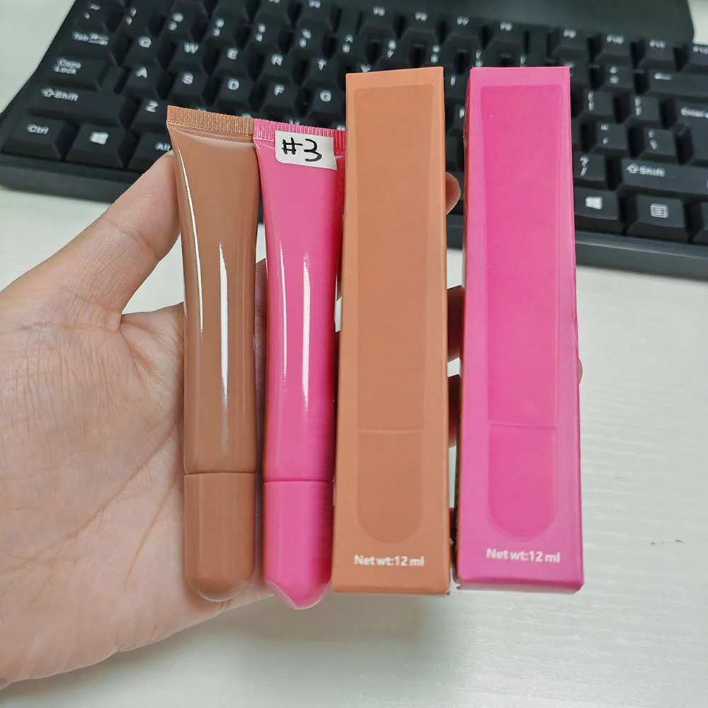 Pink Brown Hyaluronic Acid And Peptide Lip Glosses Peptides Balm Treatment With Glitter