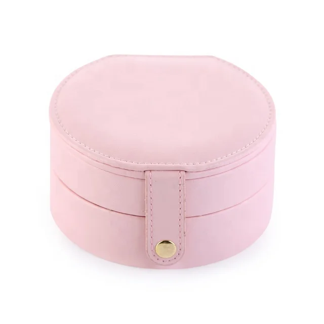 Custom Fashion New Portable white & Pink leather Mini packaging jewelry box with mirror