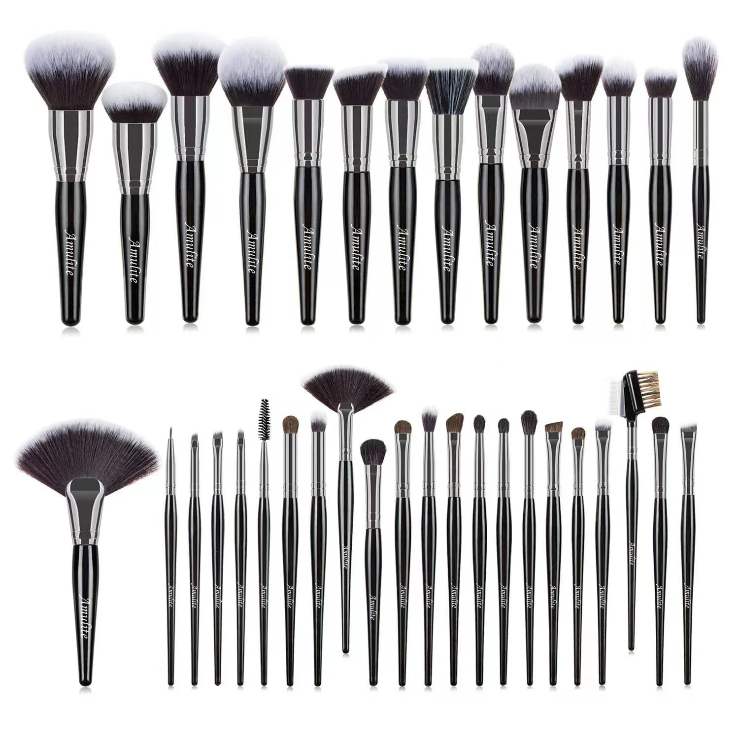 Amulite Black 36pcs Luxury Makeup Brush Set Wholesale Wood Handle Private Label foundation Cosmetic makeup brushes