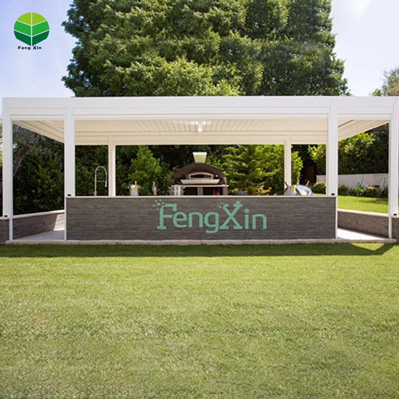 Metal Louvered Pergola Garden Furniture Pergola Awnings Privacy Screen Pergola Roof Bioclimatic Cover Gazebo with LED & Curtain