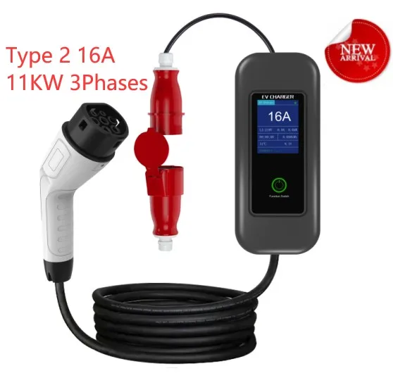 Portable EV Charger 16A 11kw 3-phase EV Charging Station Electric Vehicle Charging Cables Type 2 to CEE EVSE IEC 62196-2,TUV,CE
