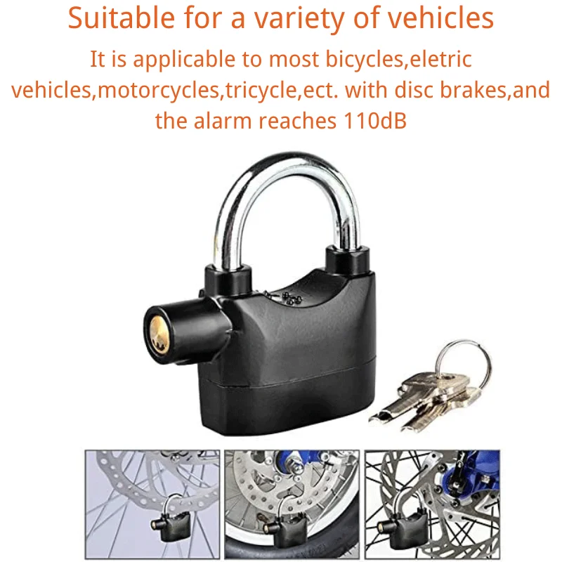 110dB Security  Anti-Theft Waterproof Motor Bicycle Lock Siren Safety Padlock Door Alarm Lock