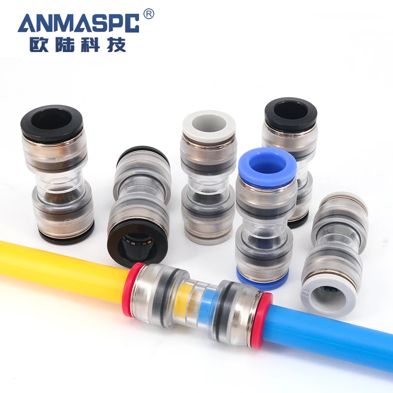 14/10mm Fiber Optic Fitting Micro duct straight connectors push fit connector For Telecom Pipe