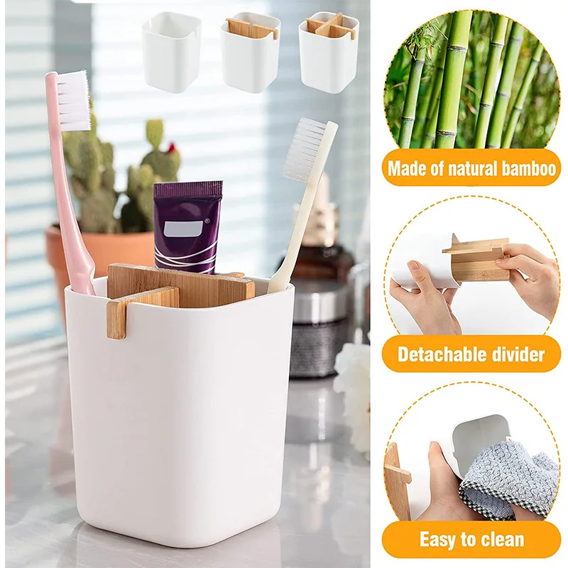 Hot Sale Eco-friendly Bamboo Individual Bathroom Storage Organizer Box Toothpaste holder Toothbrush Stands
