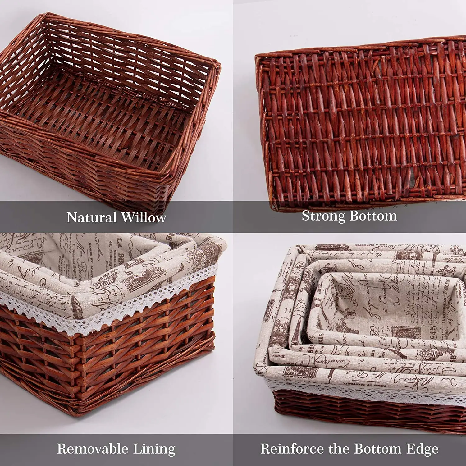 wicker basket Large Rectangular Wicker Wood Chips Kitchen Bread Home Food Store Storage Wicker Basket