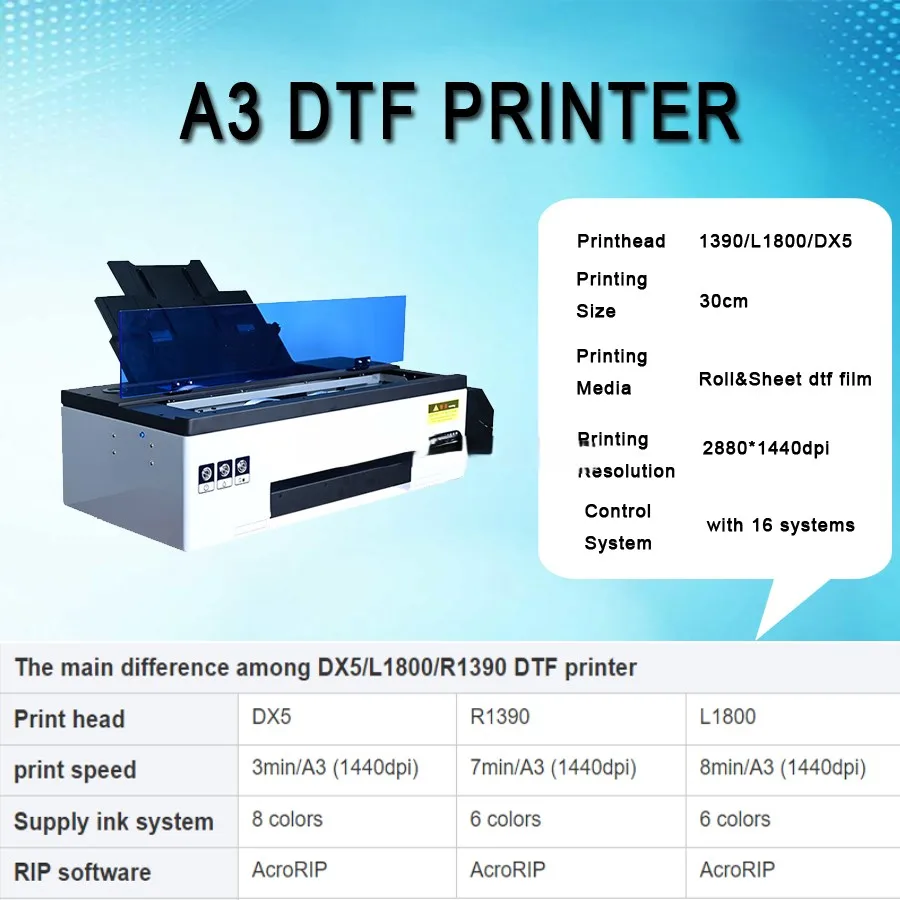 Hot Sell DTF Inkjet Printer Impresora XP600 L1800 DX5 christmas dtf T-Shirt Cloth Sticker Garment Printing Machine