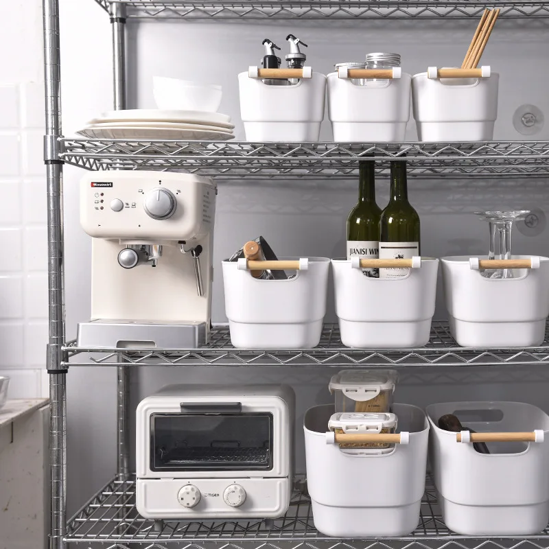 Hot Selling PP Plastic Household Sundries Snacks Books Toys Clothes Storage Box Organizer with Wooden Handle