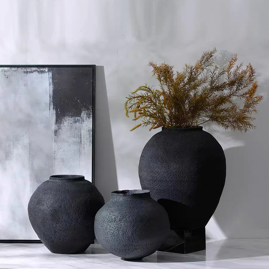 Nordic wedding tabletop decoration matte ceramic ornament vase black terracotta flower vases for home decor