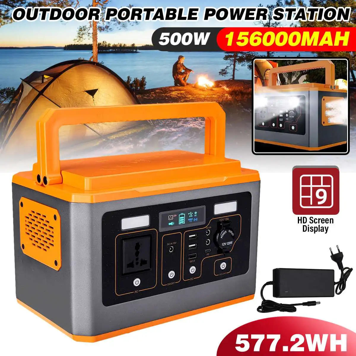 Solar Generator Ac Dc Usb Multi Power Bank Station Power Supply 500w Camper Power Storage