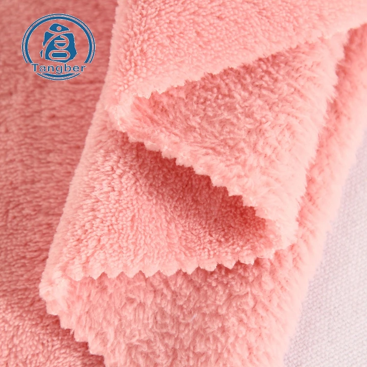 Plain dye knit soft and absorbent 100 polyester coral fleece fabric for bathrobe and blanket