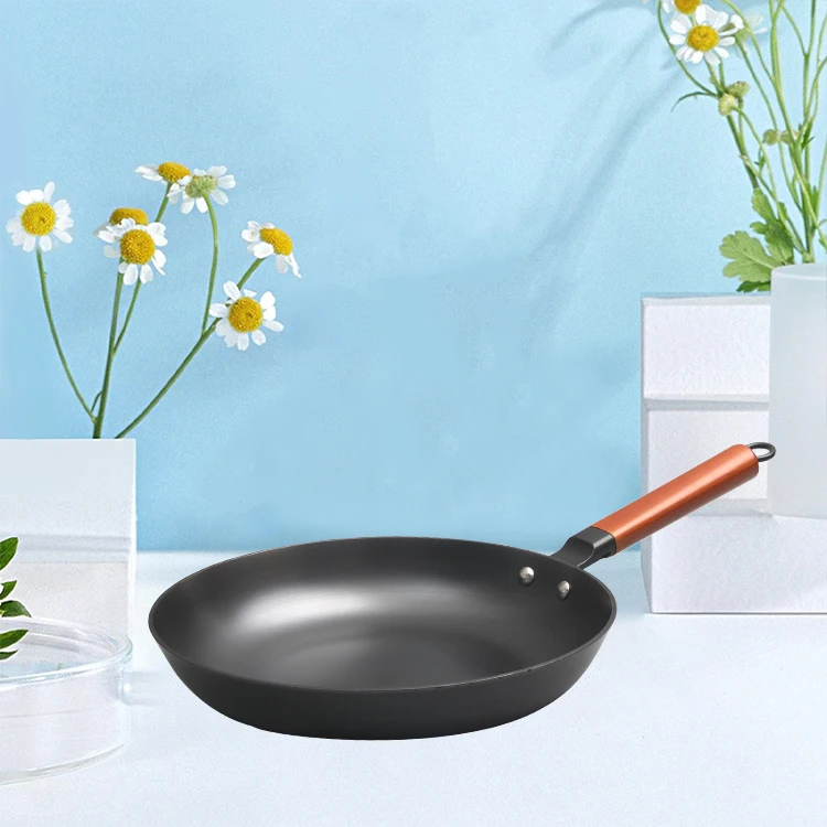 Wholesale Best Seller Pans Reasonable Price Non-stick Coating Cookware Kitchen Cast Iron Frying Pan With Wood Handle