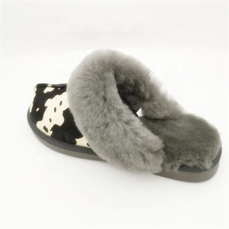 HQS-WS002 Factory wholesale custom sheepskin moccasin slippers genuine double face sheepskin slippers for woman