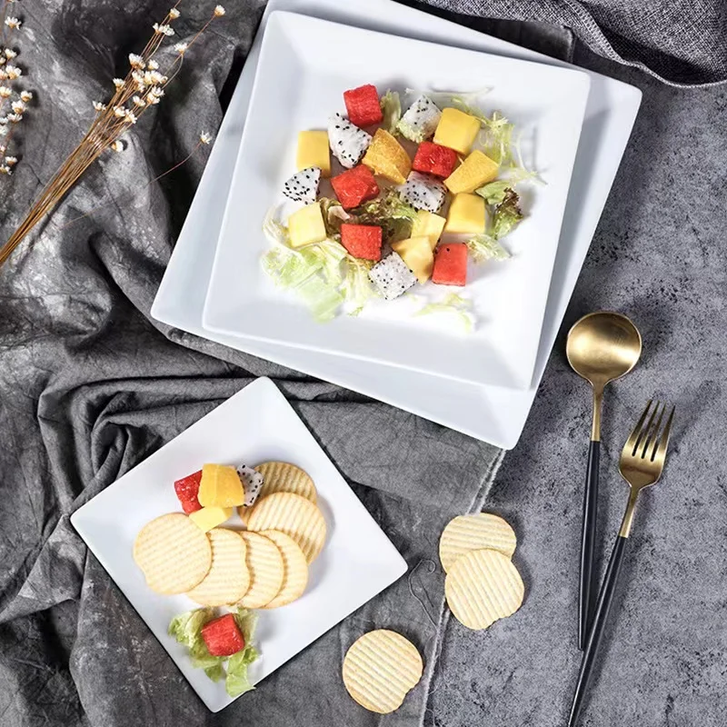 6 8 9.75 Inch Ceramic Square Plate Ceramic Dinner Tableware Plate Dish Porcelain Dessert Dinnerware Cake Plate