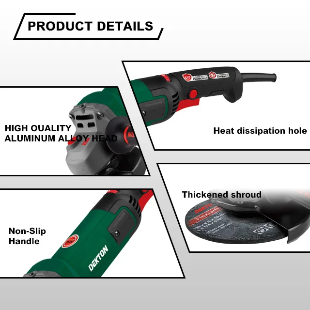 Dekton-S13302-01-115/125mm 1300W Professional Angle Grinder Machine-C&U(S&F) Bearings Inside.