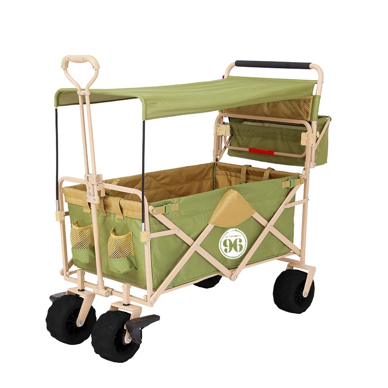 F038 Portable utility folding outdoor camp park cart beach stroller wagon with canopy
