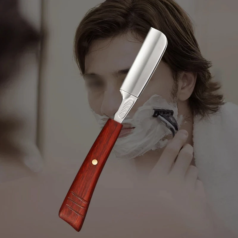 Custom Logo Classic Beard Shaving Straight Manual Razor Replaceable Metal Blade Wood Handle Hair Cutting Razor Holder For Beauty