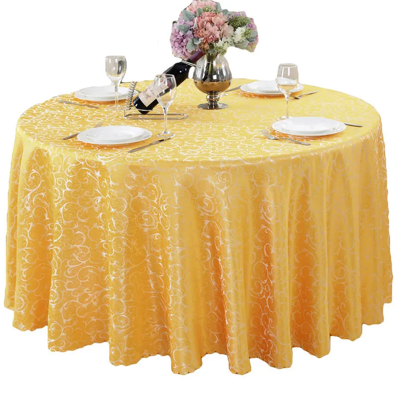 Luxury gold wedding banquet 132 inch round table cloth polyester jacquard customized tablecloth