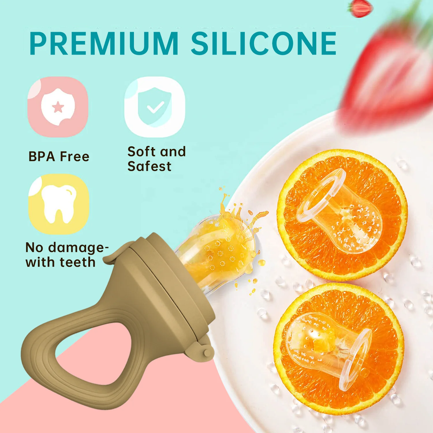 Newborn Food Grade Silicone Feeder Kits Infant Food Dispensing Spoon With Cover Fruit Pacifier BPA Free Baby Fruit Feeder