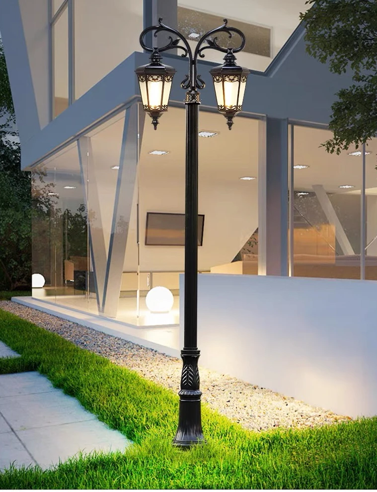 Outdoor double headed European style antique courtyard lights, decorative power supply road waterproof lamp posts