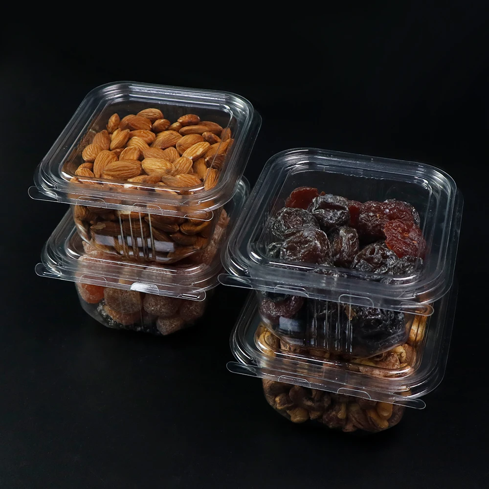 16oz Square Clear Hinged Tamper Evident Container Tamper Resistant Container PET Clear Plastic Food Packaging Deli Container