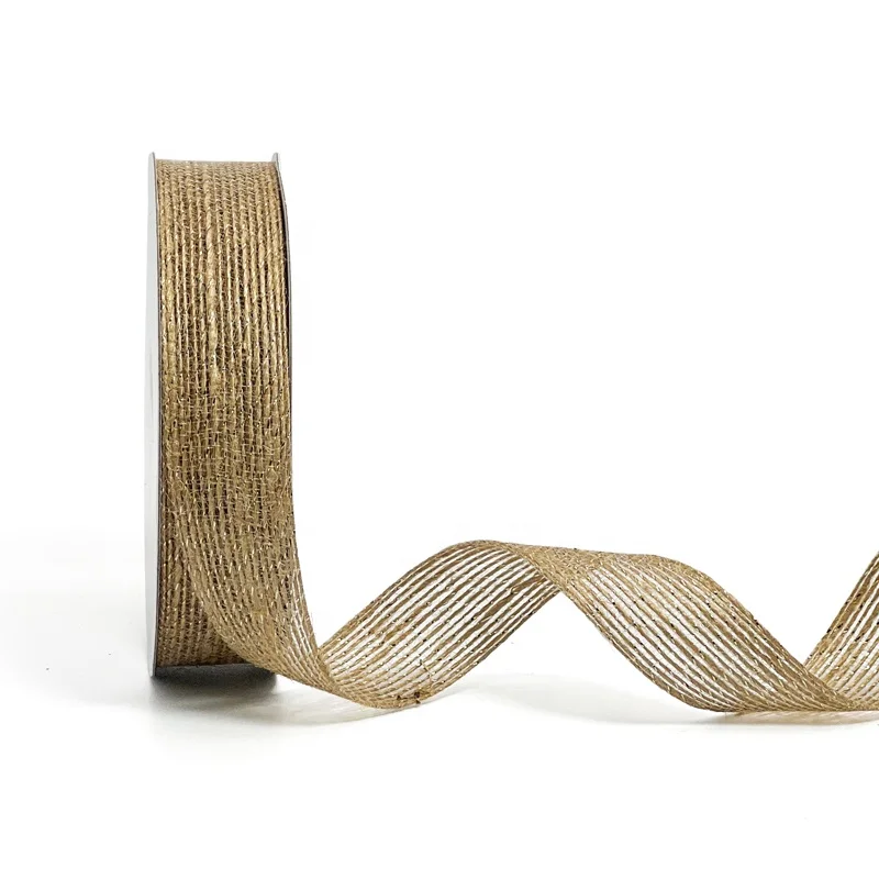 1/4 inches tan jute linen high quality burlap mesh ribbon for christmas garland decoration