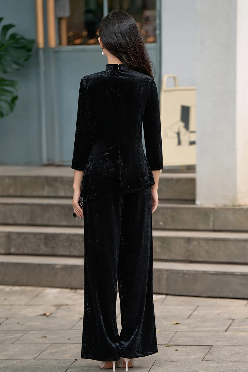 Warm And Comfortable Adults Autumn Winter Mother Dress Two Piece Golden Velvet Suit