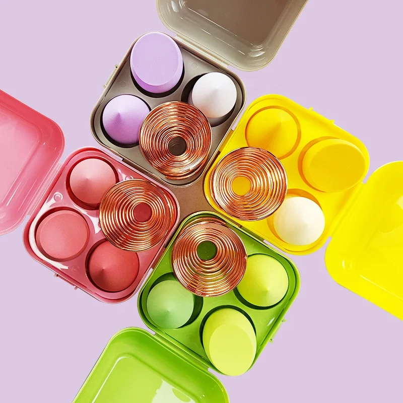 4pcs Makeup Sponge Blender Including Holder Beauty Foundation Blending Sponge Puff Liquid Cream Powder Dry Wet Use Egg Sponge