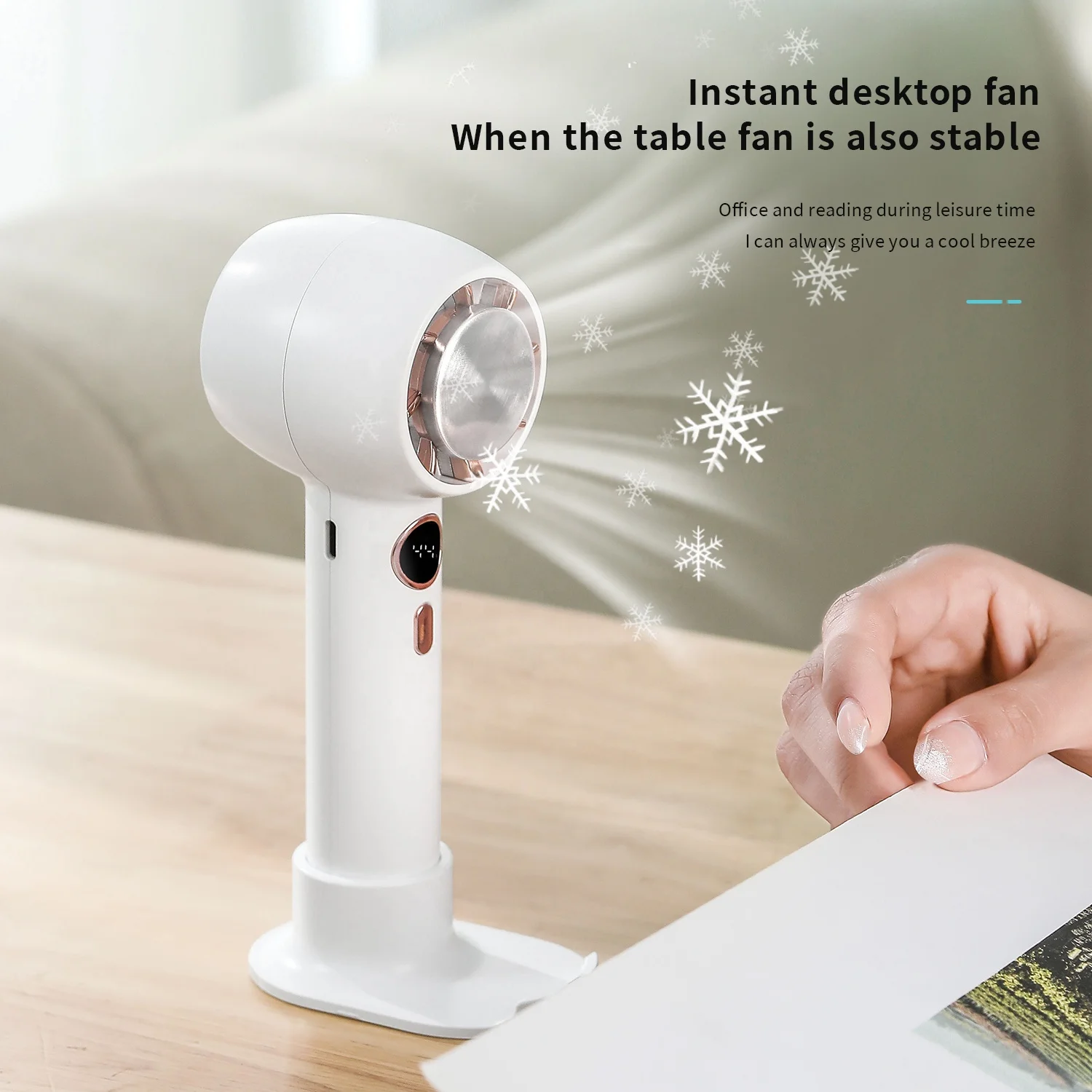New Arrivals 2024 Air Conditioner Fan Portable Handheld Ice Cooling Small Fan with Cell Phone Stand