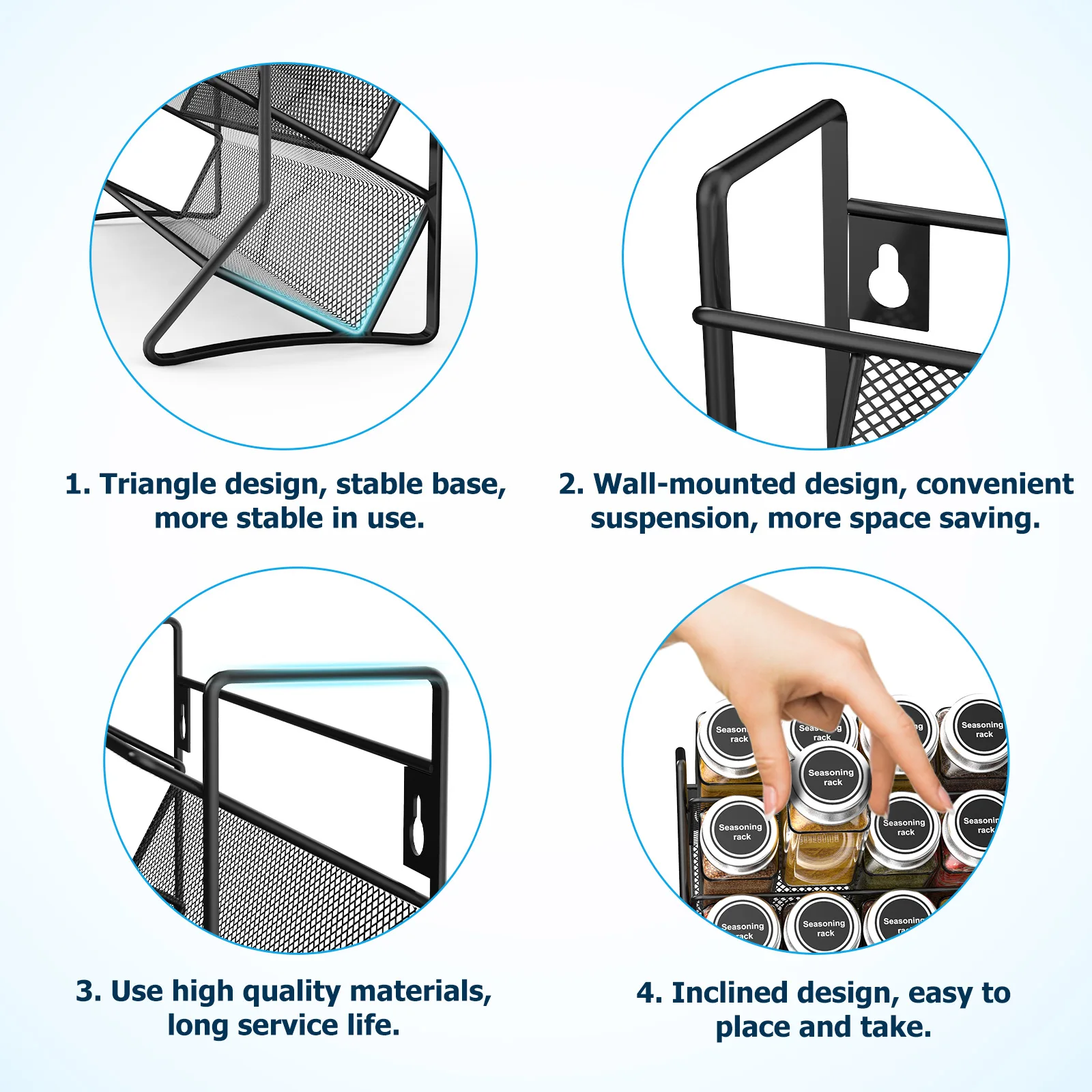 wall mounted Metal iron 4 Tier Seasoning Spice jars Rack Organizer for Cabinet Countertop