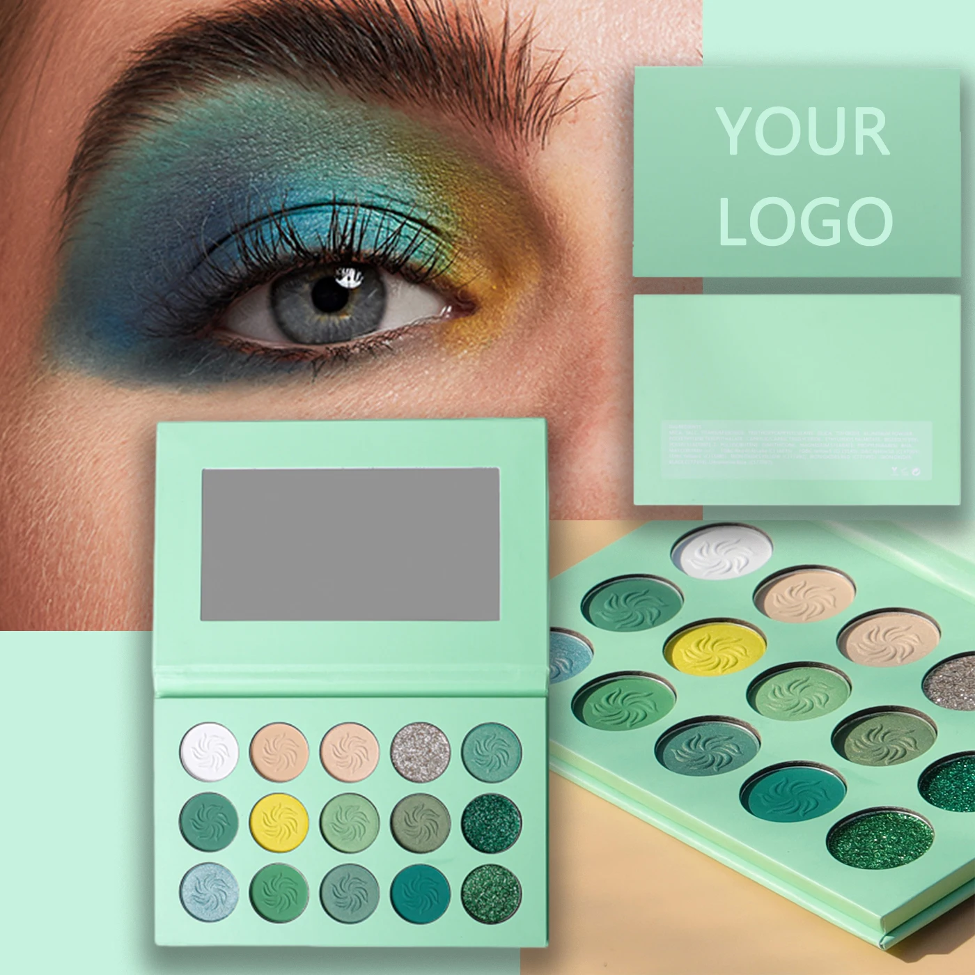 Makeup Eye Shadow Private Label Custom Logo Vegan Shimmer Glitter Matte Green Eyeshadow Palette