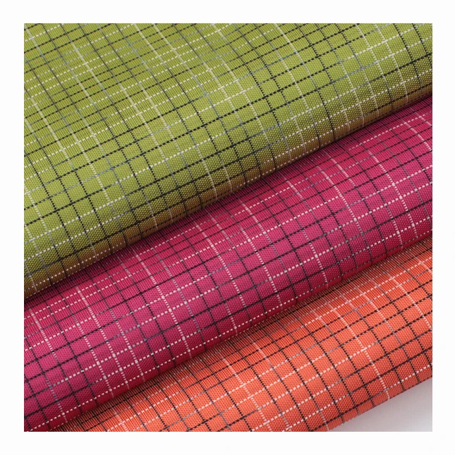 China Factory full polyester Plaid three-line color Lige PVC 300D Oxford fabric for luggage trolley case cosmetic bag outdoor fa