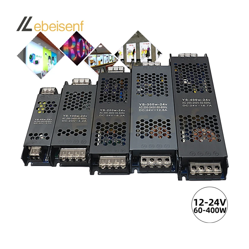 Ультратонкий длинный переключатель питания 200-240 В переменного тока в постоянного 12 24 60-400 Вт трансформатор освещения светодиодный привод преобразователь напряжения CE