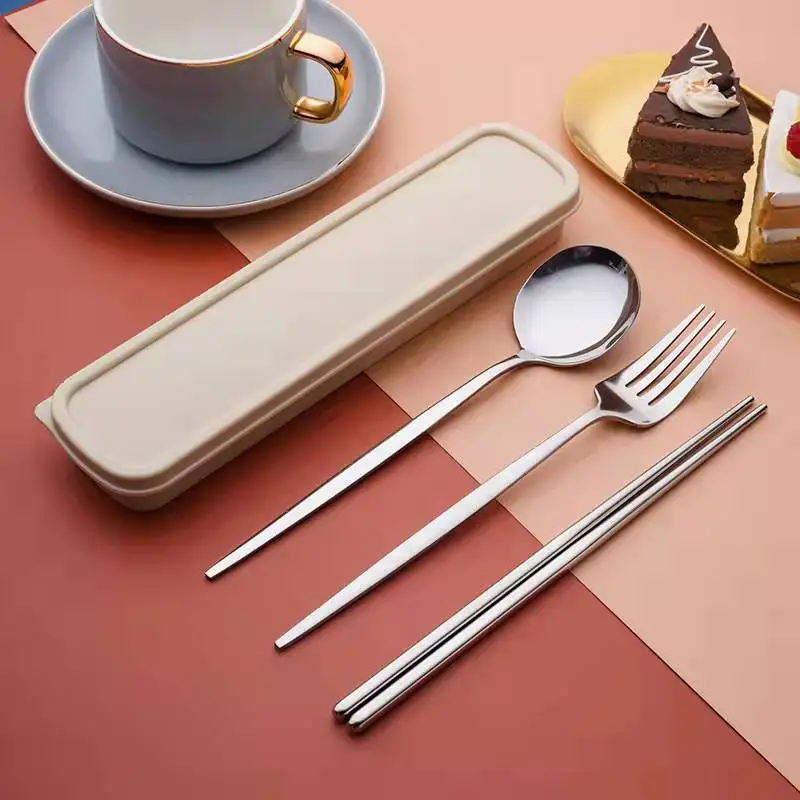Luxurious Portable Utensils Reusable Stainless Steel Knife Spoon Fork Flatware Travel Cutlery Set Chopsticks Spoon Fork Set