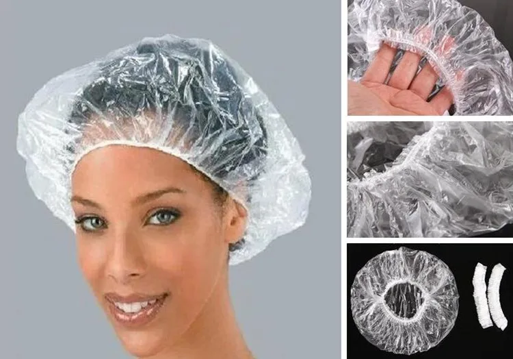 high quality disposable poly hair  salon cover for SPA hotel bathing plastic shower caps