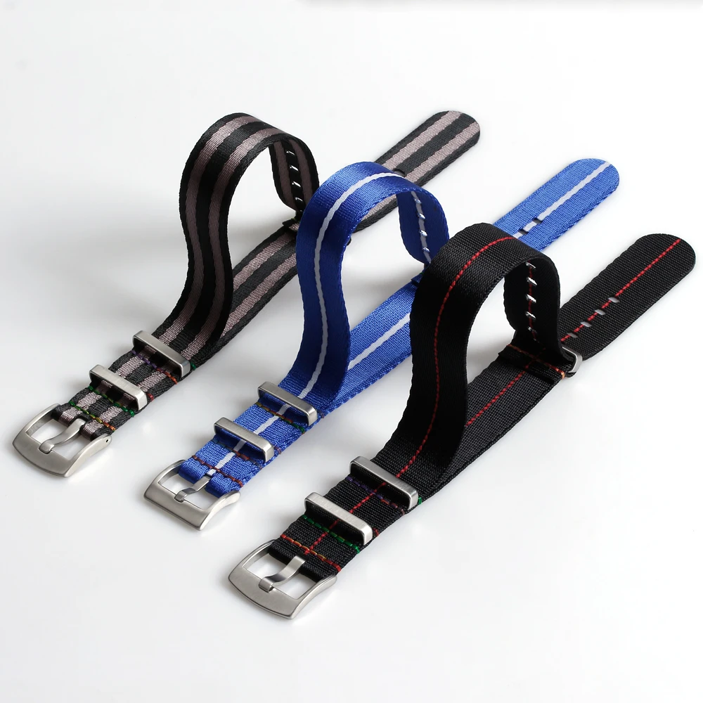 Luxury nylon watch bands stripe nylon watch straps seatbelt straps 20mm 22mm watch bracelet nylon webbing with metal buckle