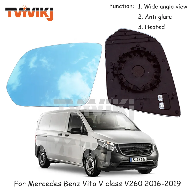 1 pair 2PCS Heated Side Rearview Mirror Blue Glass Lens For Mercedes Benz Vito V class V260 2016-2019 Wide Angle View anti glare