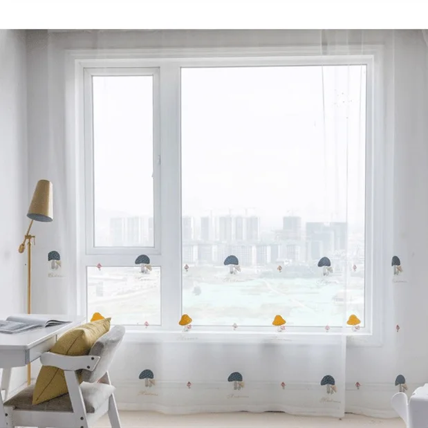 Mushroom Pattern Blackout Curtain Cartoon Embroidered Splice Window Drapes Tulle Curtains for Kid Girl Polyester Europe Woven