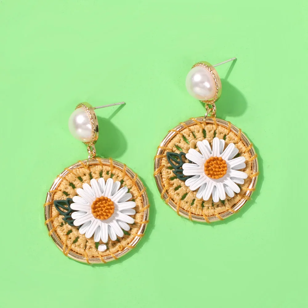 New Jewelry Korea Style Handmade Sunflower Stud Earrings With Pearl