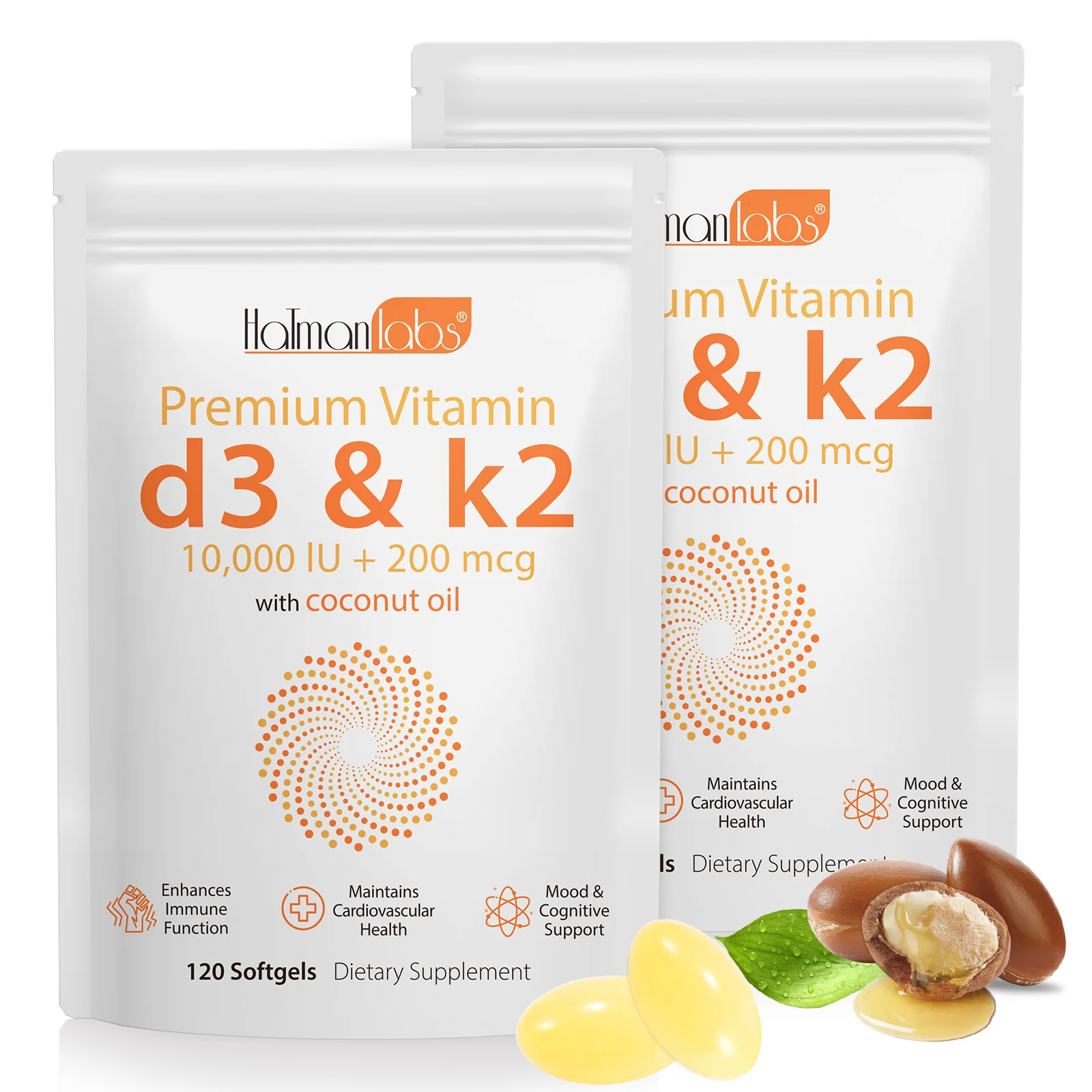 Hatmanlabs enhances immune function coconut oil vitamin d3 k2 softgels capsules supplement vitamin d3 k2 softgel
