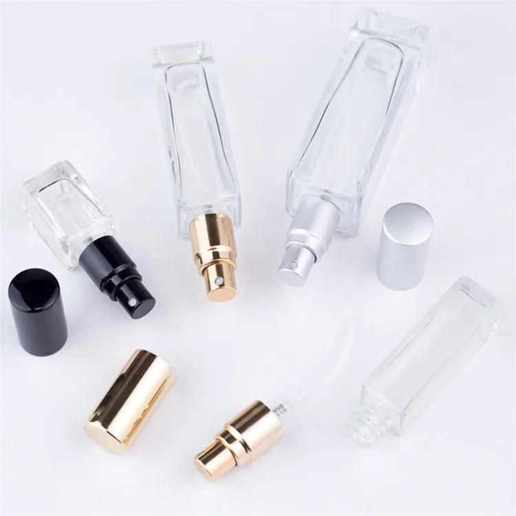 free samplemini 3 6 10 20 ml empty square refillable clear perfume gold silver mist spray glass bottles 10ml 20ml with screw cap
