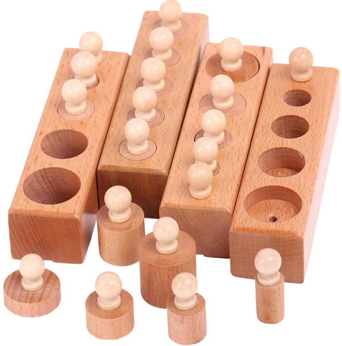Montessori Baby Toy Wood Small Knobbed Cylinder Socket Montessori Materials Sets Wooden Cylinders Ladder Blocks Educational Toys