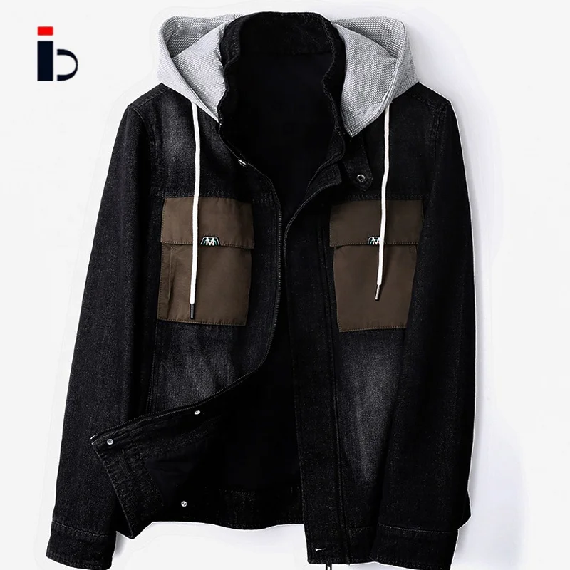 Wholesales Betteractive Fall Cool Boy Pockets  String Hooded  Denim Jacket For Men
