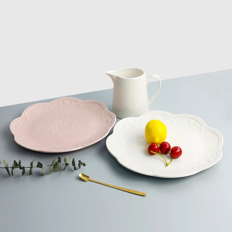 Wholesale Pink Porcelain Dinnerware Big Size Ceramic Charger Plates Wedding