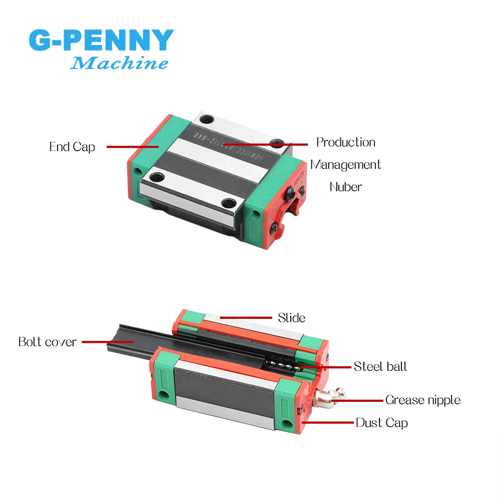 CNC Linear Guide Rail Square HGR20 20mm Square rail linear motion Length 200mm-500mm with HGH20 HGW20 Slide block ball screw