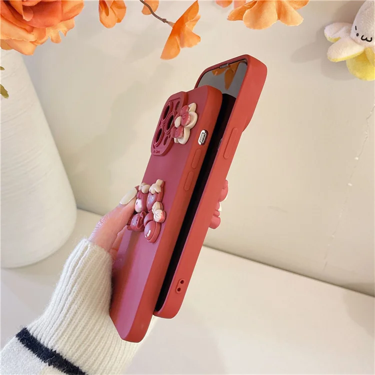 New Design Girl Liquid Silicone 3D Cute Cartoon Flower Bear Phone Case For iPhone Samsung Mobile