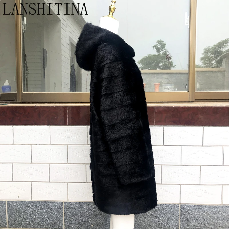 Fashion Women Black Long Luxury Full Pelt Warmer Women Real Mink Fur Coat for Winter